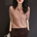 Juzui Women's Clothing2023Summer Mulberry SilkPoloShirt Thin Loose Ice Silk Sweater All-Match Short SleeveTT-shirt. 