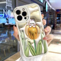 Jizetin for Realme C15 Back Cover Creative Flowers Rabbit Lambskin Texture PU Leather Back For Girls Boys Soft Phone Case.