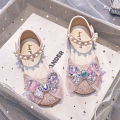 Girls sandals soft sole summer 2024 new children's bow medium and big children's baotou little girl crystal princess shoes.