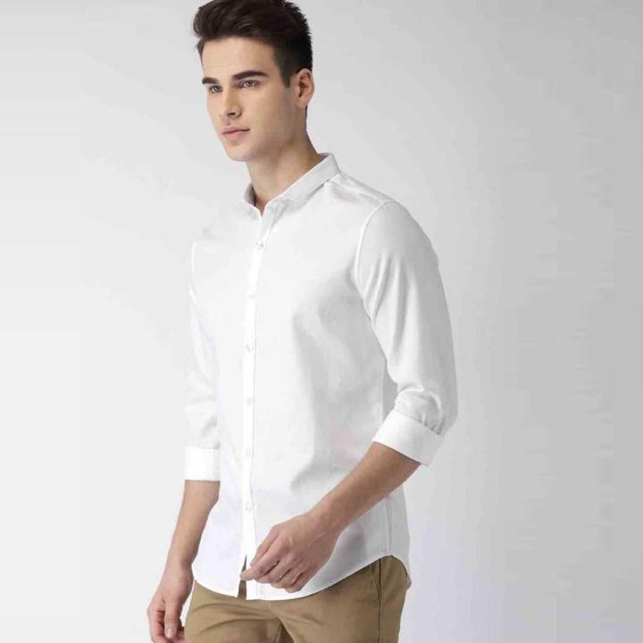 White Cotton Casual Shirt for Men