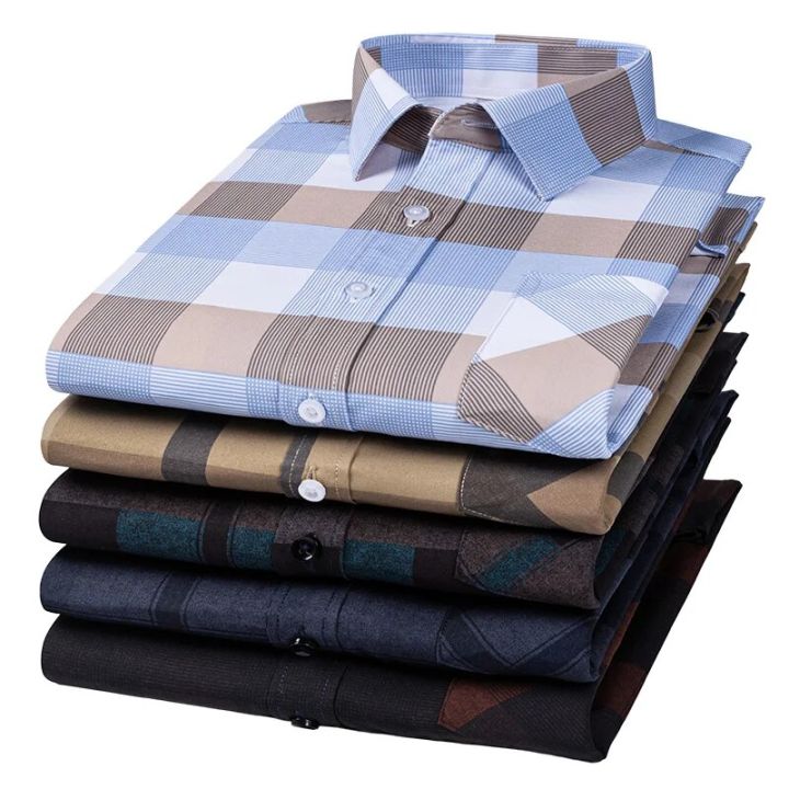 Plaid Shirts For Men‘s Long Sleeve Luxury Fashion Clothing Easy Care Soft Business Casual Print Thin Smart Camisa Formal Shirt