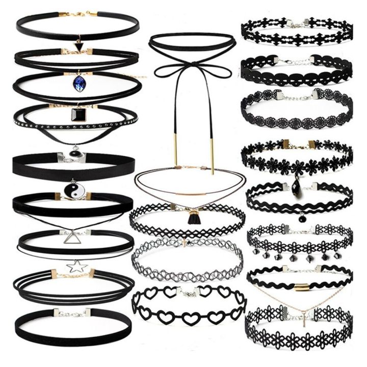 WKOUD 22Pcs Choker Set Black Chokers Necklaces For Women Velvet Choker Necklaces Girls Classic Choker Henna Layered Necklace