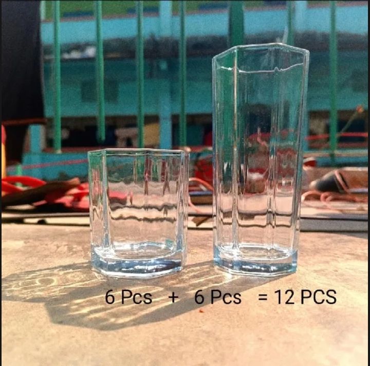 Crystal Clear transparent Beautiful unique design Water Glass and Sherbet Glass Set Combo Pack 6 Piece Water Glass 6 Piece Sherbet Glass Set /Coke / Sorbat/Milk/ Lassi/ Premium glass Set Combo Pack Set