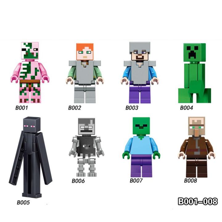 Single Sale Minecraft Figures Building Blocks Steve AlexEnderman Zombified Piglin Creeper Minifigures Assemble Bricks for Children Gift Toys