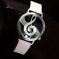 Music Note Quartz Watch Casual Hollow Out Analog PU Leather Wrist Watch For Women Men.