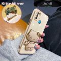 AnDyH Casing For Infinix Smart 5 Hot 10 Lite X657 X657C Case Cartoon Fashion Hello Kitty Plating Reversible Mirror Folding Stand Phone Case Shockproof Phone Casing Full Lens Cover Camera protective Softcase.
