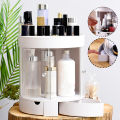 3 Layer Rotation Transparent Door Desktop Organizer Storage Box Makeup Cosmetic Drawer Case. 