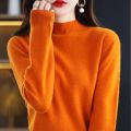 100% Wool Cashmere Sweater Women's Knitted Sweater Half High Collar Long Sleeve Pullover Autumn and Winter Fashion Warm Top.