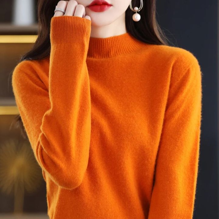 100% Wool Cashmere Sweater Women's Knitted Sweater Half High Collar Long Sleeve Pullover Autumn and Winter Fashion Warm Top