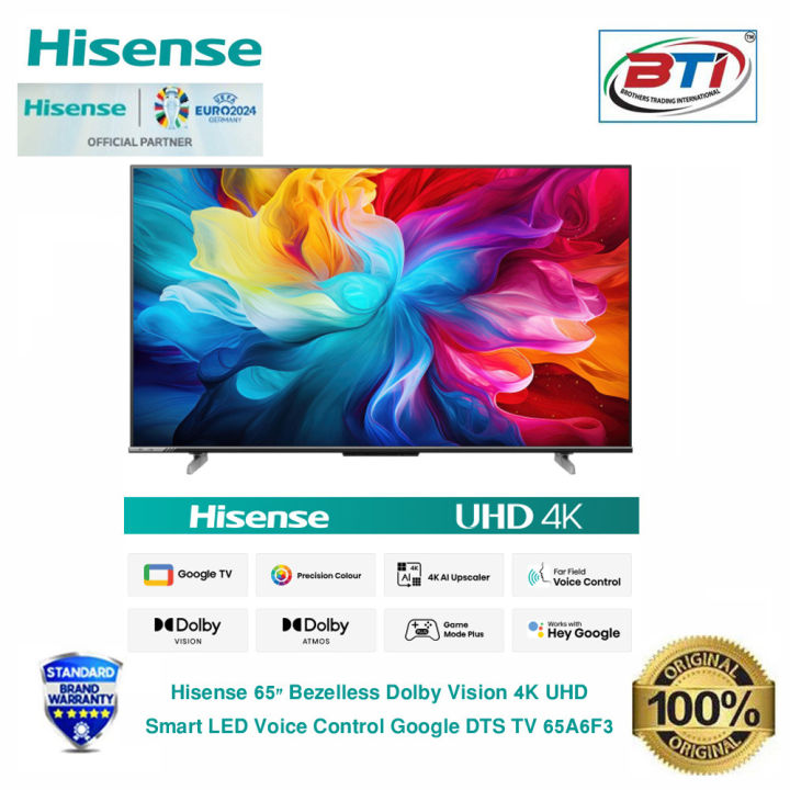 Hisense 65" Bezelless Dolby Vision 4K UHD Smart LED Voice Control Google DTS TV mODEL - 65A6F3