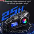 Q58-Max Motorcycle Helmet Bluetooth Headset with LED Screen, Intercom, FM Radio, TF Card LED Flashlight RGB Light Design Hard and Soft Mic Option 1 Set Black.