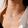 Women's jewelry necklace women's gold and silver retro cross pendant color multi-layer oval bead chain necklace simple.