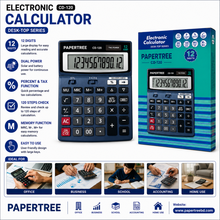 Mega CD 120 Calculator 12 Digit 120 Steps Dual Power