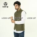 Olive Sleeveless Coat & Koti for Men.