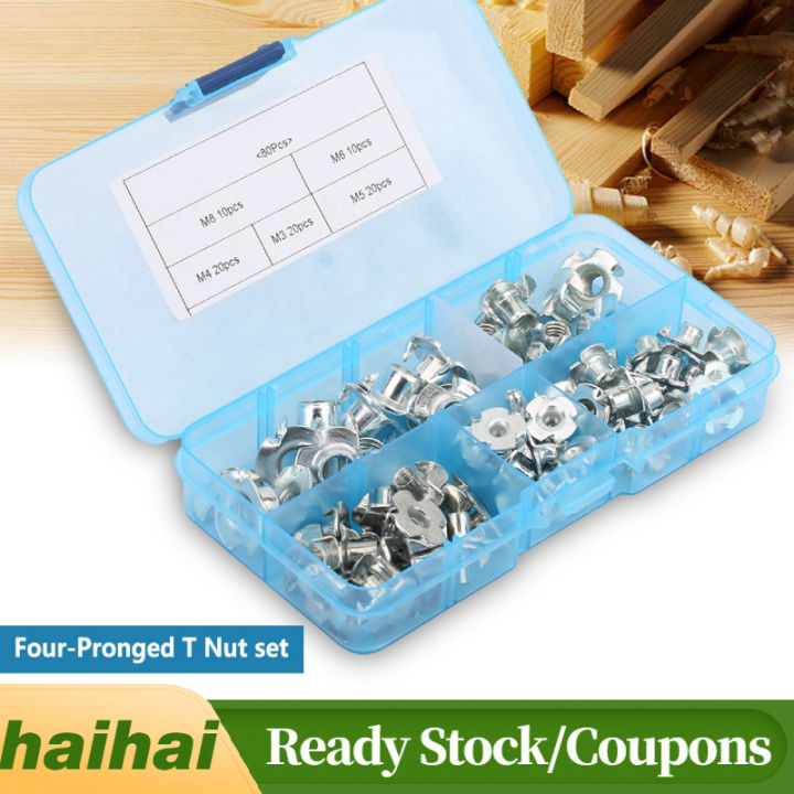 80pcs%20Tee%20Nuts%20Kits%20Zinc-plated%20Carbon%20Steel%20T%20Nut%20Four-Pronged%20M3/4/5/6%20NEW%20-%20Image%202