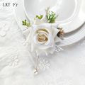 LKY Fr White Roses Boutonniere Corsage Wedding Accessories Artificial Flowers Bridesmaid Groom Buttonhole Lapel Pins Suit Brooch. 