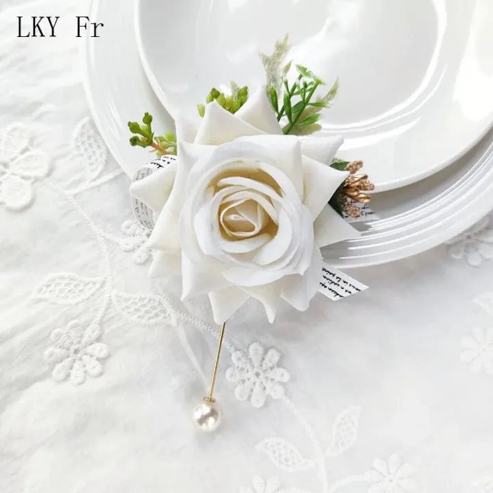 LKY%20Fr%20White%20Roses%20Boutonniere%20Corsage%20Wedding%20Accessories%20Artificial%20Flowers%20Bridesmaid%20Groom%20Buttonhole%20Lapel%20Pins%20Suit%20Brooch%20-%20Image%205