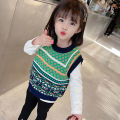 Girl's Knitted Vest Spring and Autumn Thin Vest Outer Wear Baby Korean Style Western Style Waistcoat Children's Autumn Sweater Vest Fashion. 