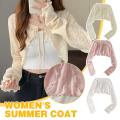 Thin Sunscreen Cardigan Lace-up Knitwear Tops Summer Women Korean Style Lantern Sleeve Short Coat Casual Sun Protected.