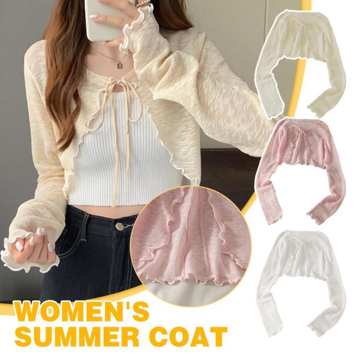 Thin%20Sunscreen%20Cardigan%20Lace-up%20Knitwear%20Tops%20Summer%20Women%20Korean%20Style%20Lantern%20Sleeve%20Short%20Coat%20Casual%20Sun%20Protected%20-%20Image%203