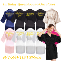 Women's Girls Birthday Party Robes Spa Queen Squad Kimono Robe Bathrobe Satin Pajamas Spa Sleepover Party Robes Dressing Gown. 