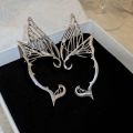 Hollow Butterfly Wings Single Ears Hanging Sweet Cool Ear Bone Clamp Earrings Punk Piercing Ear Clip Metal Halloween Elf Ear Cosplay Party Jewelry Girls Fashion Personality. 