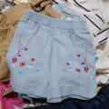 2023 Hot Summer Casual 2 3 4 6 8 10 12Years Children Embroidery Flower Cotton Pocket Denim Blue Shorts For Small Baby Kids Girls.