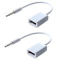 NXFDSIOZ 2X Car MP3 3.5mm Male AUX Audio Plug Jack to USB 2.0 Female Converter Cable Cord White. 