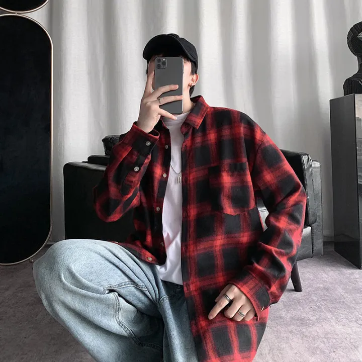 Red%20Plaid%20Shirt%20Men's%20Loose%20Casual%20Shirt%20Korean%20Style%20Trendy%20Handsome%20Workwear%20Shirt%20Coat%20Spring%20-%20Image%203