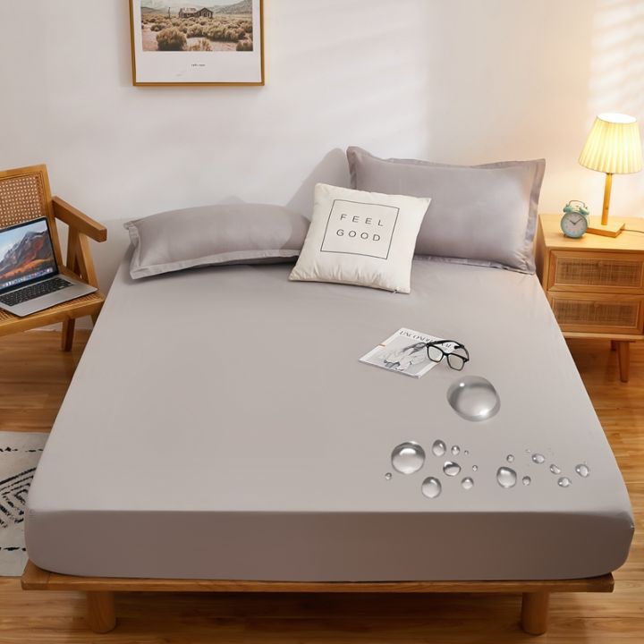 Waterproof%20Solid%20Fitted%20Sheet%20Nordic%20Bed%20Sheet%20Adjustable%20Mattress%20Cover%204%20Corner%20Elastic%20Belt%20Multi%20Size%20Waterproof%20Bed%20Sheet%20-%20Image%204