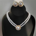【100%-original】 Banquet Accessories White Pearl Necklace Dress Party Jewelry Double Layered Necklace White Pearl Earrings Vintage Pearl Choker Necklace.