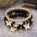4Pcs Bohemian Butterfly Charm Bracelet Set For Women Crystal Beads Chain Bangle Female Fashion Party Jewelry Gift.