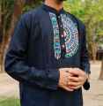 Stylish Hand Painted White Punjabi Men's - Mid Length | Exclusive Design. 