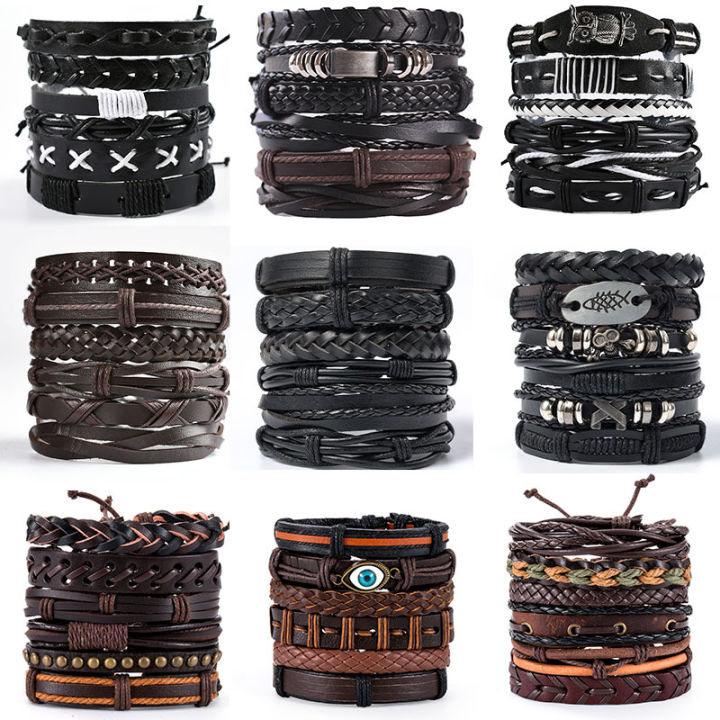 Vintage Leather Bracelet For Men Woven Set Ornament Bracelet Punk Style Men's Combo DIY Multi-layer Charm Bracelet Jewelry