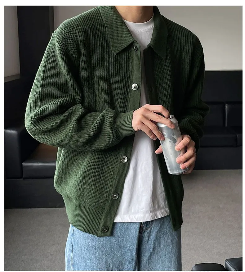 Men Korean Long Sweater Korean Style Fashion Solid Color Lapel