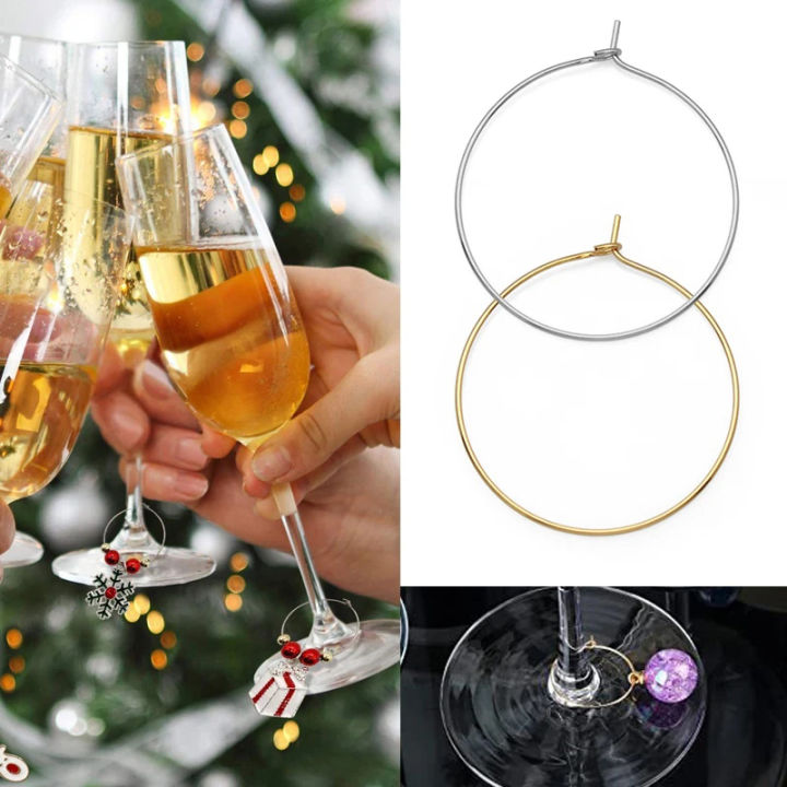 100pcs Wine Glass Charm Rings Wire Hoops Drink Markers Wine Glass Charm ...
