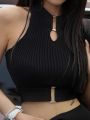 ABRIN Women Sleeveless Halter Off Shoulder Tops Crop Tops Tank Tops Chic Y2K Tops Elastic Solid Tank Tops For Women Summer.