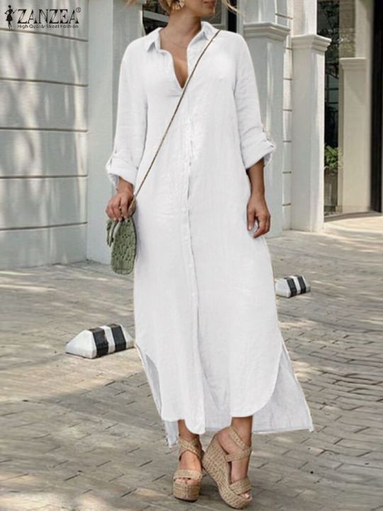 ZNAZEA%20Fashion%20Women%20Shirtdress%20Autumn%20Work%20OL%20Holiday%20Dress%20Solid%20Color%20Long%20Sleeve%20Buttons%20Down%20Casual%20Loose%20Dresses%20Hem%20Split%20-%20Image%202