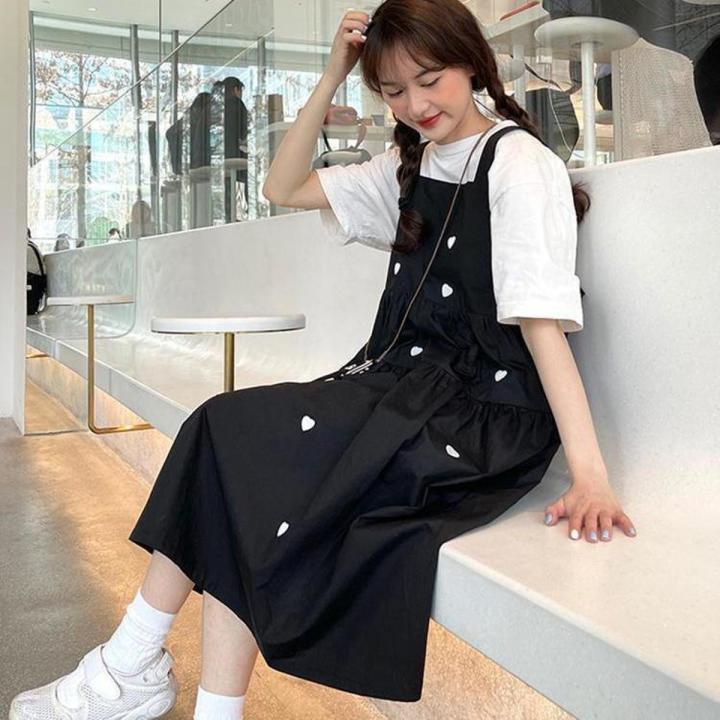 Japanese College Cute Strap Dress Girls' Summer Korean Style Loose  Mid-Length Sling Dress One-Piece Suit | Daraz.com.bd