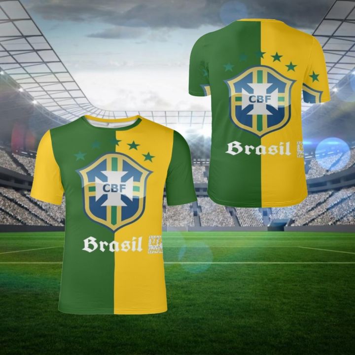 T Shirt for Men Tops Brazilian Soccerly Nation T-shirts Jersey Short Sleeve Crew Neck Men's Tee Boy Soccer Football Fans Gifts