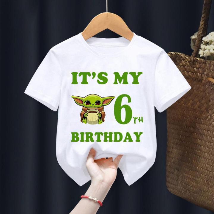 Yoda Children T-Shirt Birthday Number Star Wars Girl Boy Kawaii Cartoons Cinderella Clothes Kid Tee Shirt Little Baby Casual Top