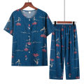 Middle-aged and elderly cotton silk pajamas, women's summer thin short-sleeved two-piece suits, summer cotton cotton silk home clothes can be worn outside. 