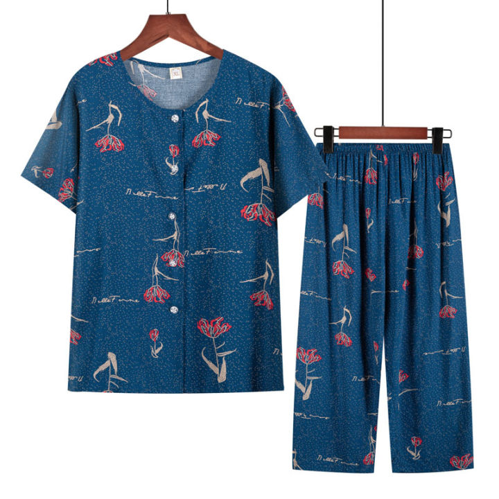 Middle-aged%20and%20elderly%20cotton%20silk%20pajamas,%20women's%20summer%20thin%20short-sleeved%20two-piece%20suits,%20summer%20cotton%20cotton%20silk%20home%20clothes%20can%20be%20worn%20outside%20-%20Image%202