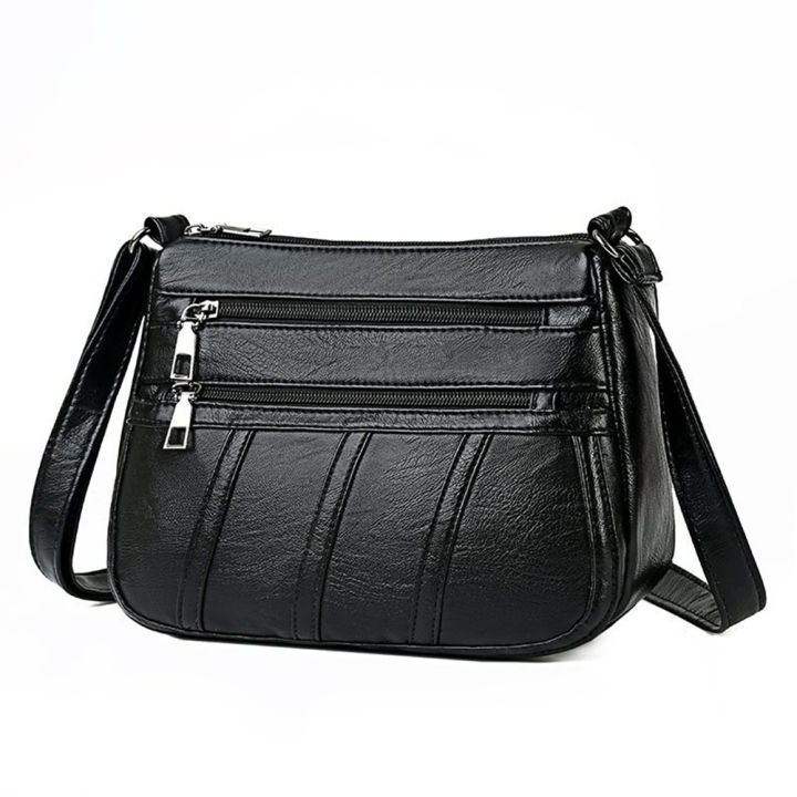 New Casual Bag Women Soft Pu Leather Shoulder Bags High-Quality Multi-Pocket Messenger Bag Black Ladies Business Crossbody Bag