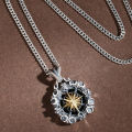 Nautical compass necklace men's fashion brand personality street eight-pointed star pendant vintage imitation Thai silver compass men's necklace.