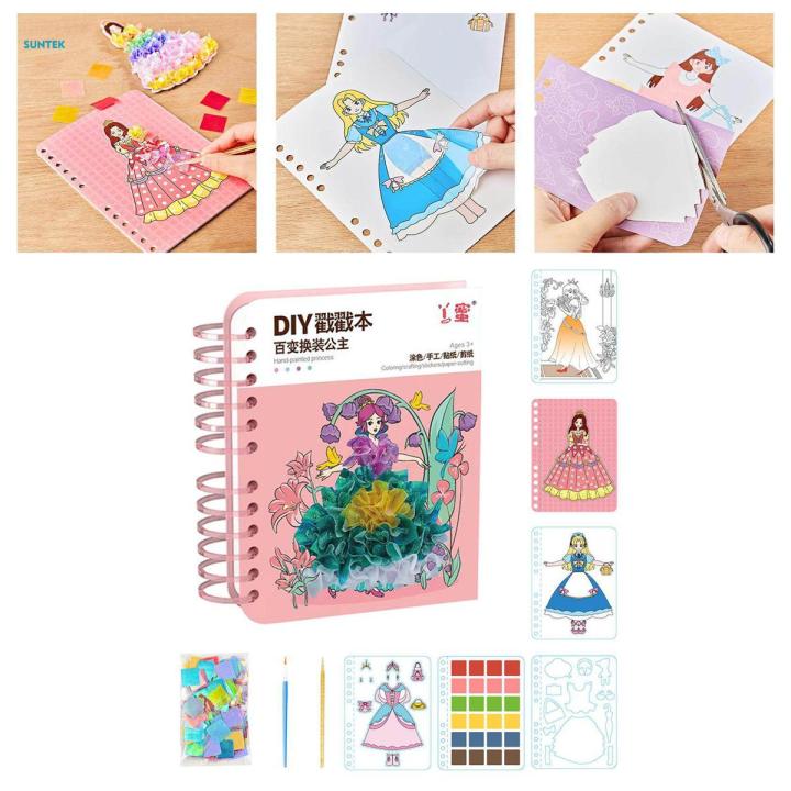 Colorful Watercolor Painting Book, Princess Theme Reusable Sticker Book, Removable Travel Sticker Book for Kids Birthday Party Supplies Awards