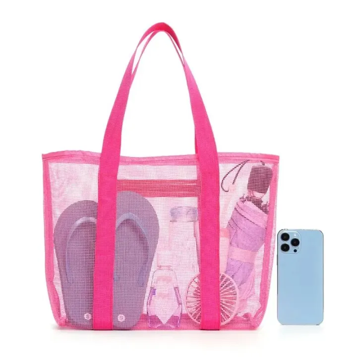 Pink%20Fashion%20Large%20Capacity%20Mesh%20Women'S%20Beach%20Bag%20Shoulder%20Bag%20Handbag%20-%20Image%203