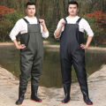 Wear-Resistant Wader Fishing Waterproof Clothes One-Piece Water Fork Shorts Rain Pants Men and Women Waders Thickened Half-Body Digging Lotus Root.