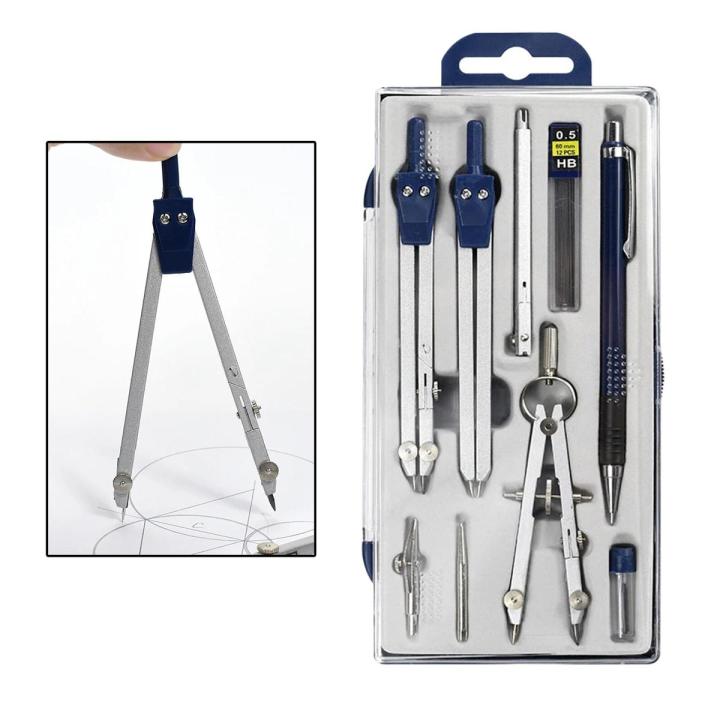 9 Pieces Math Geometry Sets with Storage Box,Includes Compass Replacement Pins, Pencil for Drafting and Drawings