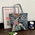 WPOT Retro Elegant Oil Painting Shopping Bag Travel Bag Flower Painted Tote Bag Women Art Handbag Canvas Bag Shoulder Bag. 